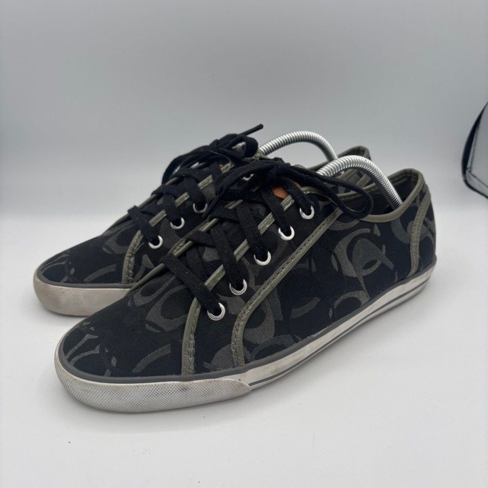 Coach Francesca Sneaker Women Sz 11 Black Signature Logo Low Top